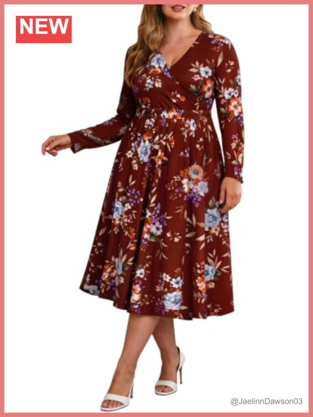 Plus Size Maxi Dress V Neck Long Sleeve Smocked Waist Flowy Boho